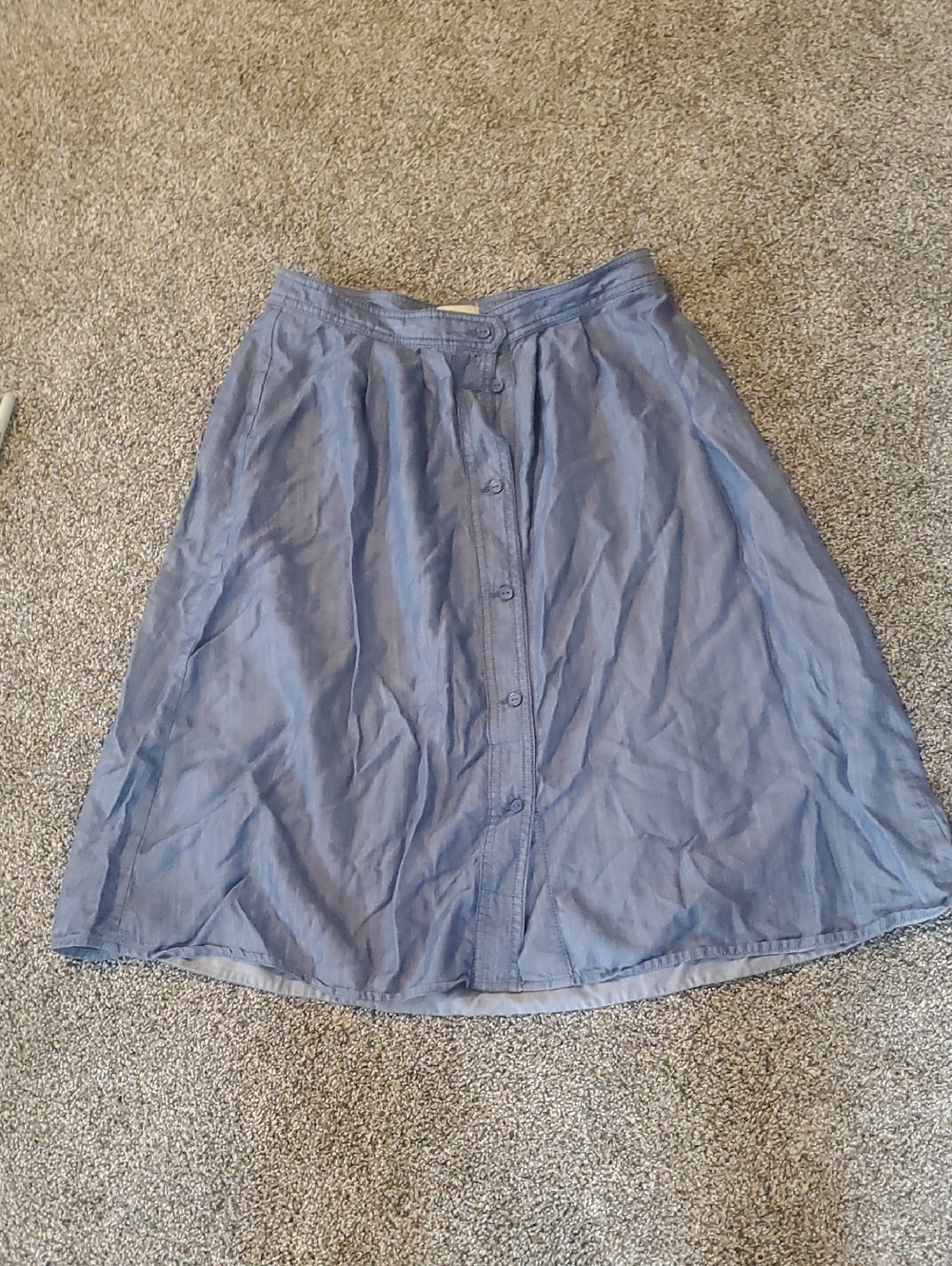 LOFT Chambray Button-Front A-Line Skirt in Light Blue